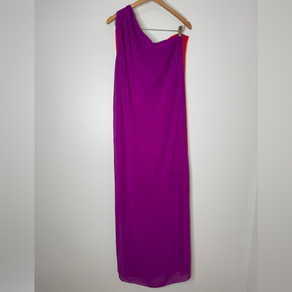 Badgley Mischka Red and Purple One Shoulder Dress - Picture 9 of 11